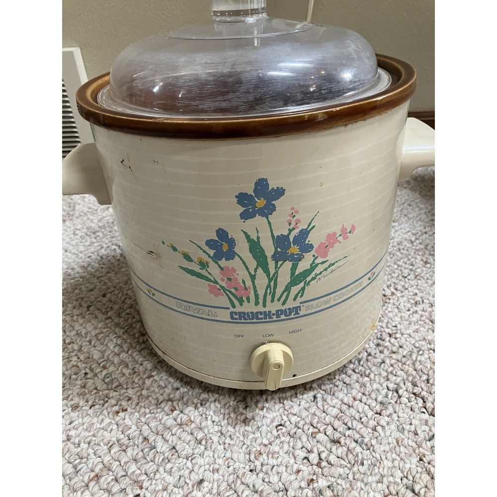 VTG   3.5 Qt 1980's Rival Crock Pot  Model 3100 Floral Works Cottagecore